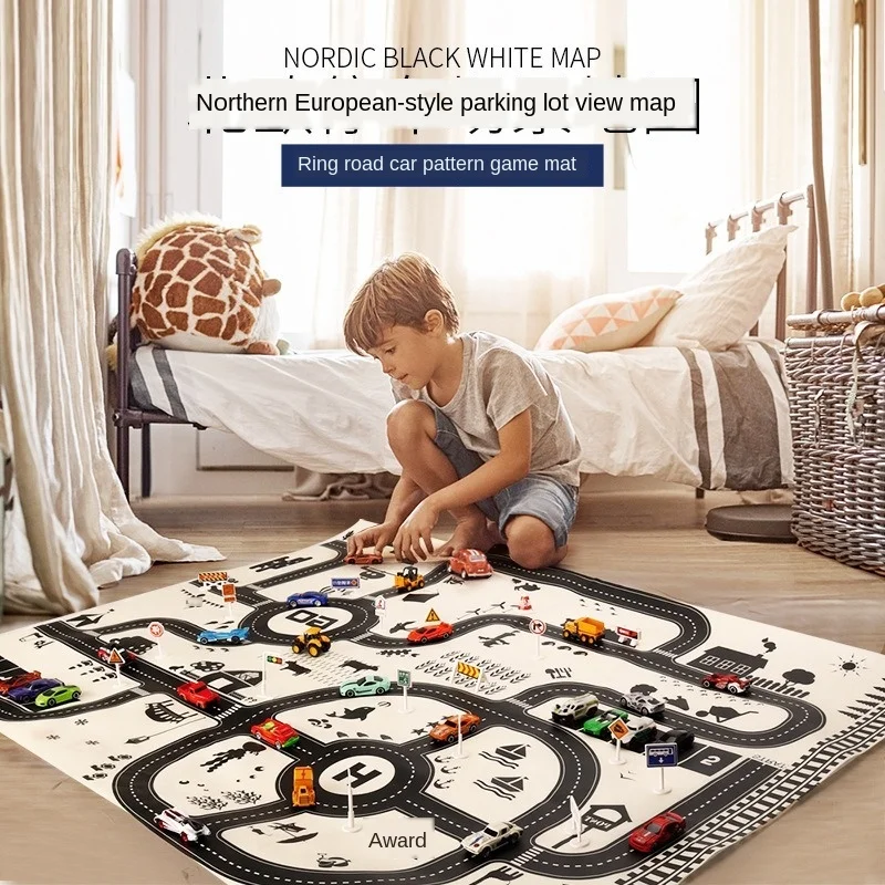 

130 / 100cm 8-volume car and traffic sign toy ins Nordic increase children traffic parking map car portable baby play mat