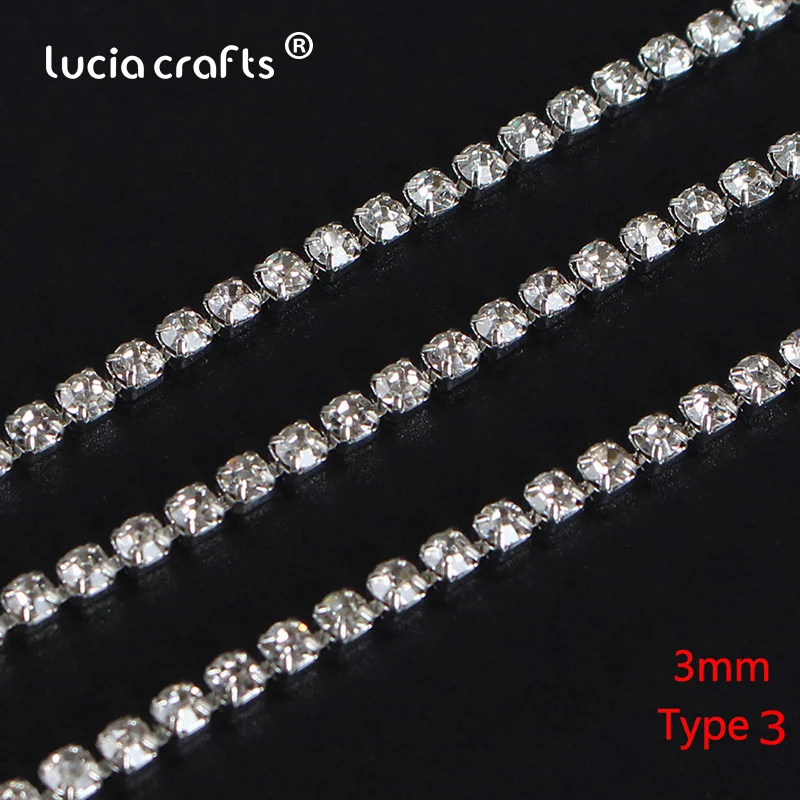 Type 3 silver 3mm 2/2. 5/3 мм 1 м/лот кристально чистый Diy Стразы ювелирные изделия аксессуары одежды Стекло бусы Материал G1106 - Цвет: Type 3 silver 3mm