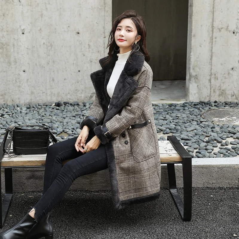 Высококачественное Брендовое элегантное шерстяное пальто в клетку на весну и
