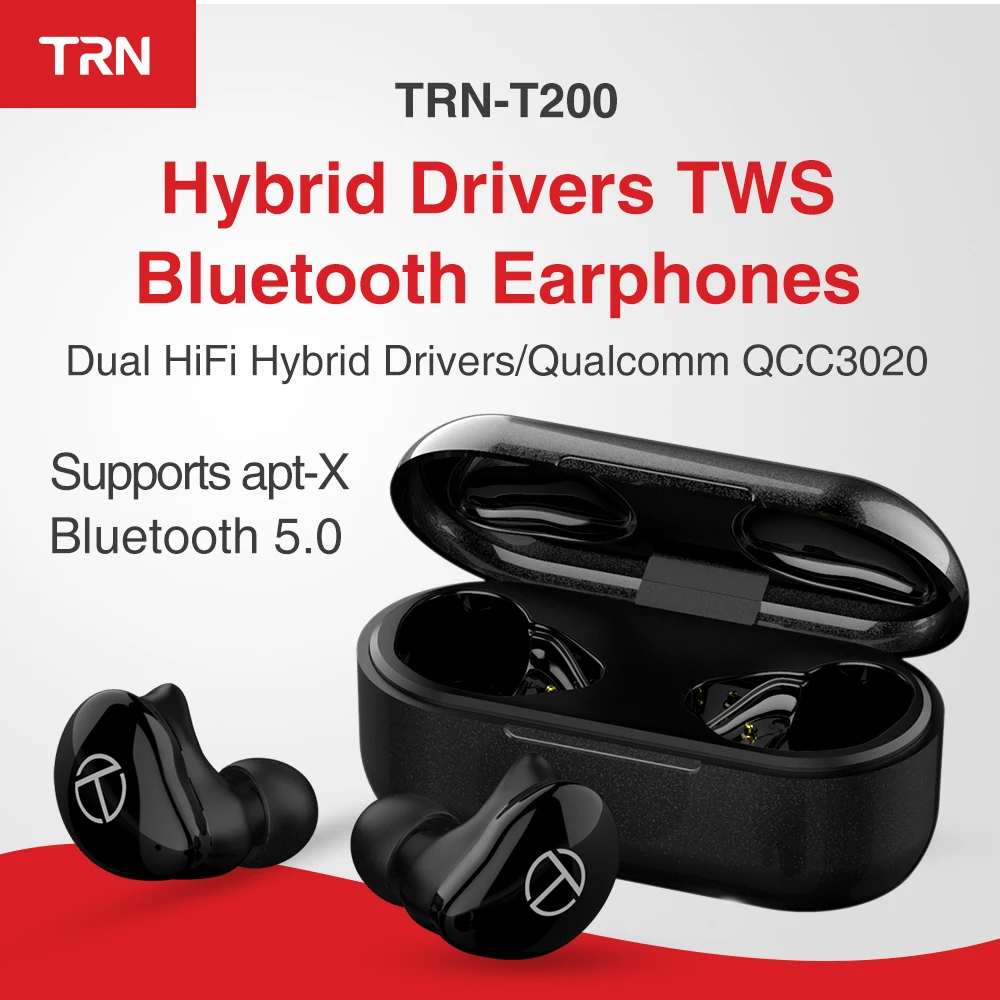 TRN T200 TWS Bluetooth 5.0 earphone True wireless Double Earphone In-Ear HIFI Earphones V80 AS10 O5 X1 X1E T1 E12 O2 BT20 v90 vx |