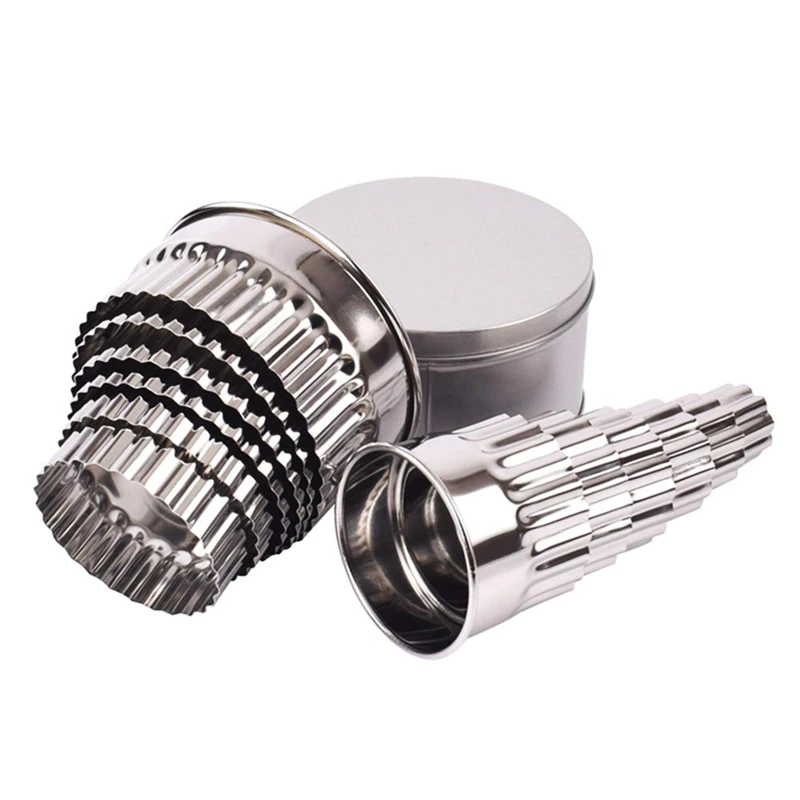 Stainless Steel Fluted Edge Round Cookie Biscuit Cutter Set 12 Pieces Graduated Ring Sizes | Дом и сад