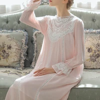 victorian cotton night dress women autumn white embroidery robe long peignoir vintage romantic nightgowns princess sleepwear