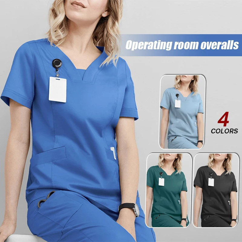 

Nurse Uniform Women Short Sleeve Neck Tops Doctor Working Uniform Blouse Scrubs Workwear Women Medical Nursing Scrub Tops