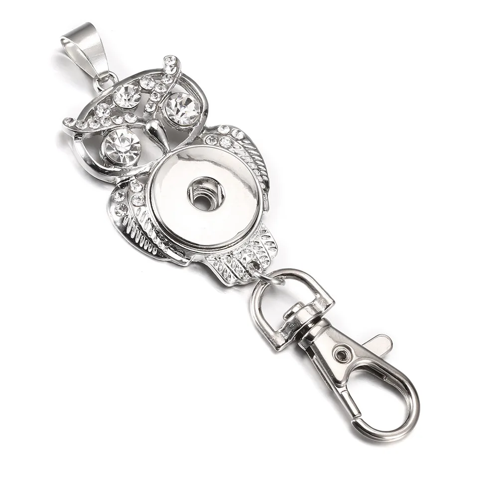 

New Fashion Owl Crystal 18MM Snap Button Noosa Keyring Alloy Zinc Owl DIY Keychain For Women Men Jewelry Accessories Y-002