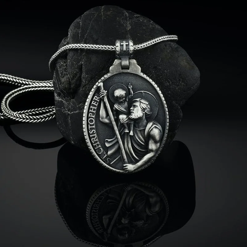 

Catholic Religion European and American Christian Style Men's Pure Tin Retro Style Sweater Chain New Pendant Necklace Goth