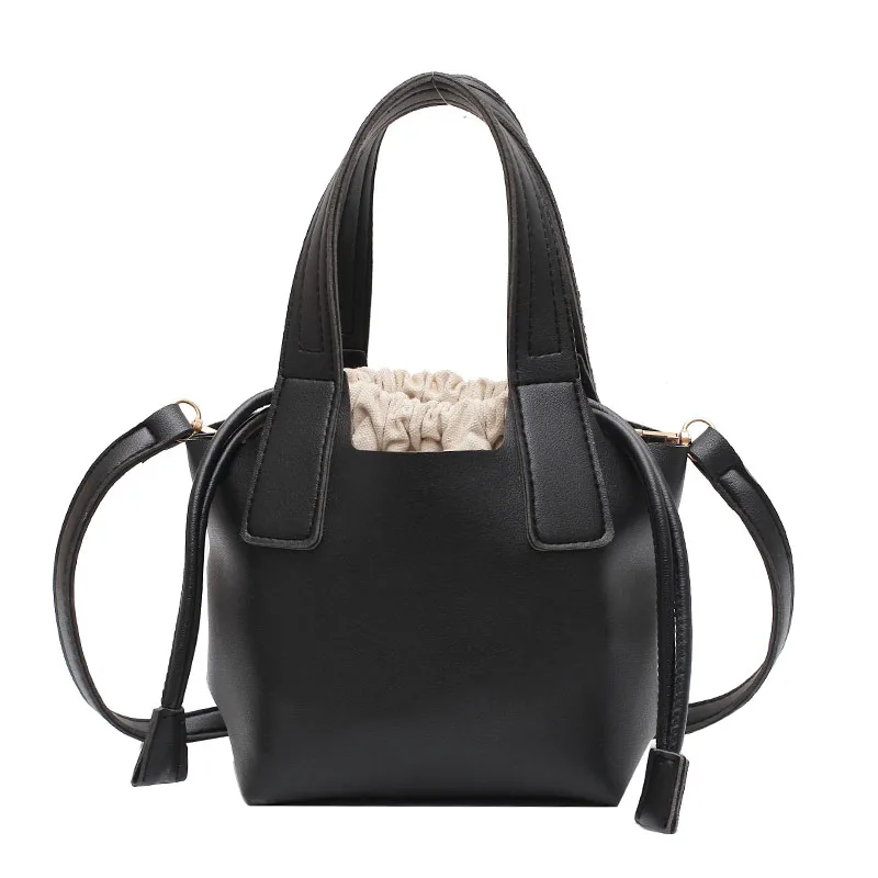 

Women Solid Color Bucket Shoulder Handbag Fashion PU Leather Crossbody Bag Popular Simple Female Daily Tote Bag