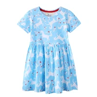 jumping meters summer new arrival short sleeve princess girls dresses with unicorns print childrens frocks toddler clothes