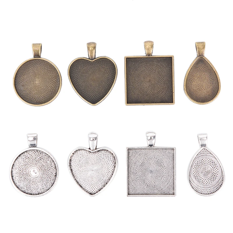 

60 Pcs/set Necklace Pendant Bottom Tray Set With Glass Necklace Leather Cord For Photo Pendants DIY Jewelry Making