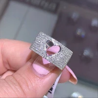 2021 hot trendy full zircon hollow heart rings for women luxury silver color female jewelry birthday party valentine gifts