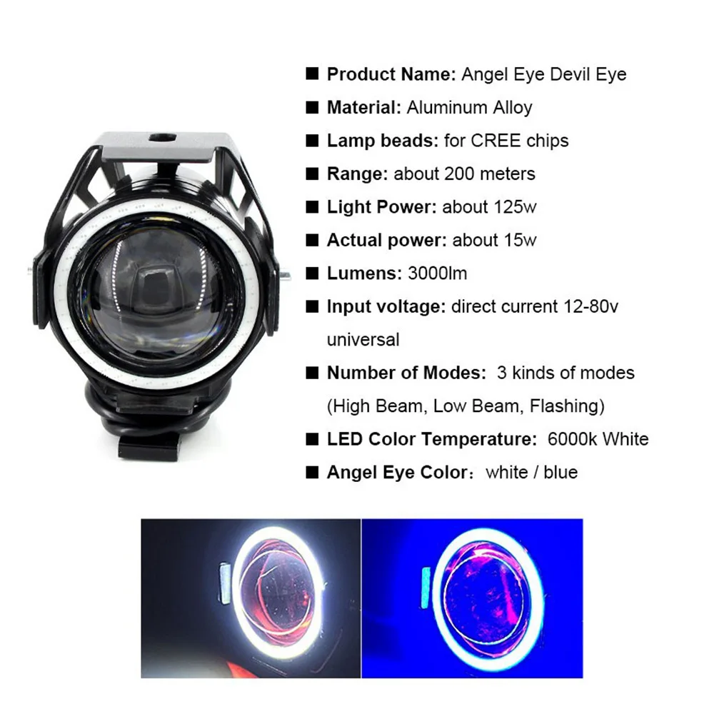 

Motorcycle Headlight Aluminum Frame Durable Environmentally Friendly 3.14inch LED Three-Mode Motorcycle Front Spotlight