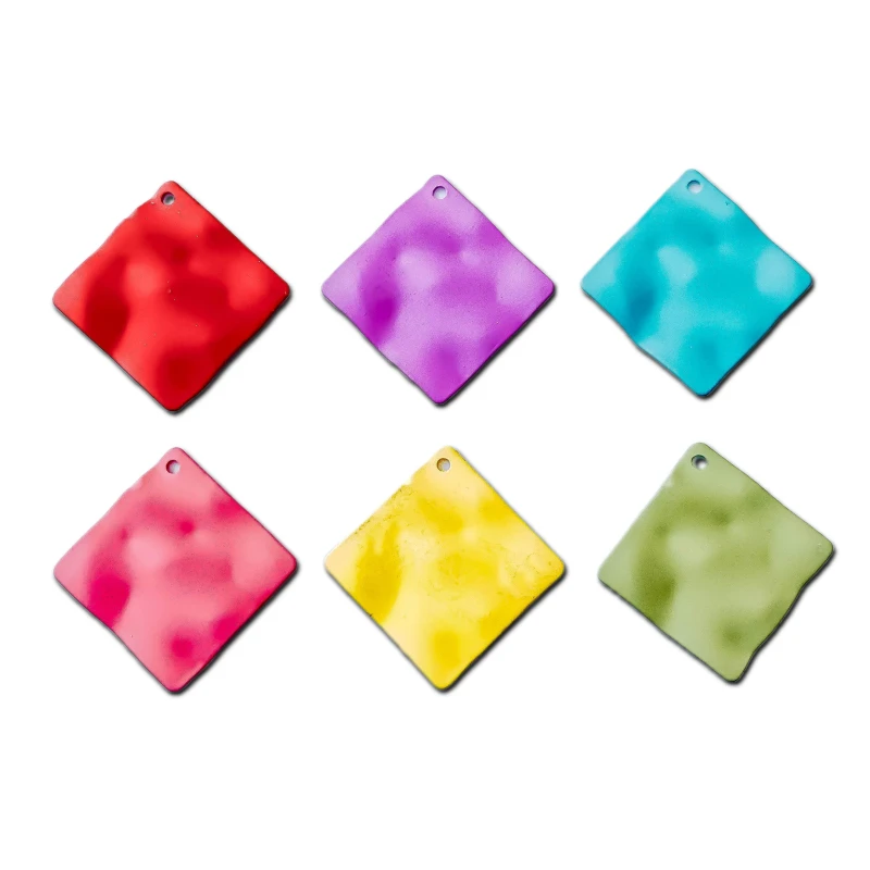 

Multicolors Plated Square Dent Metal Eardrop Earring Accessories Pendant Necklace Charms Jewelry Making Diy Handmade 10pcs