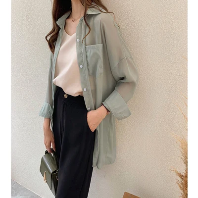 Новинка лета 2020 модная женская блузка Длинная тонкая Свободная рубашка для