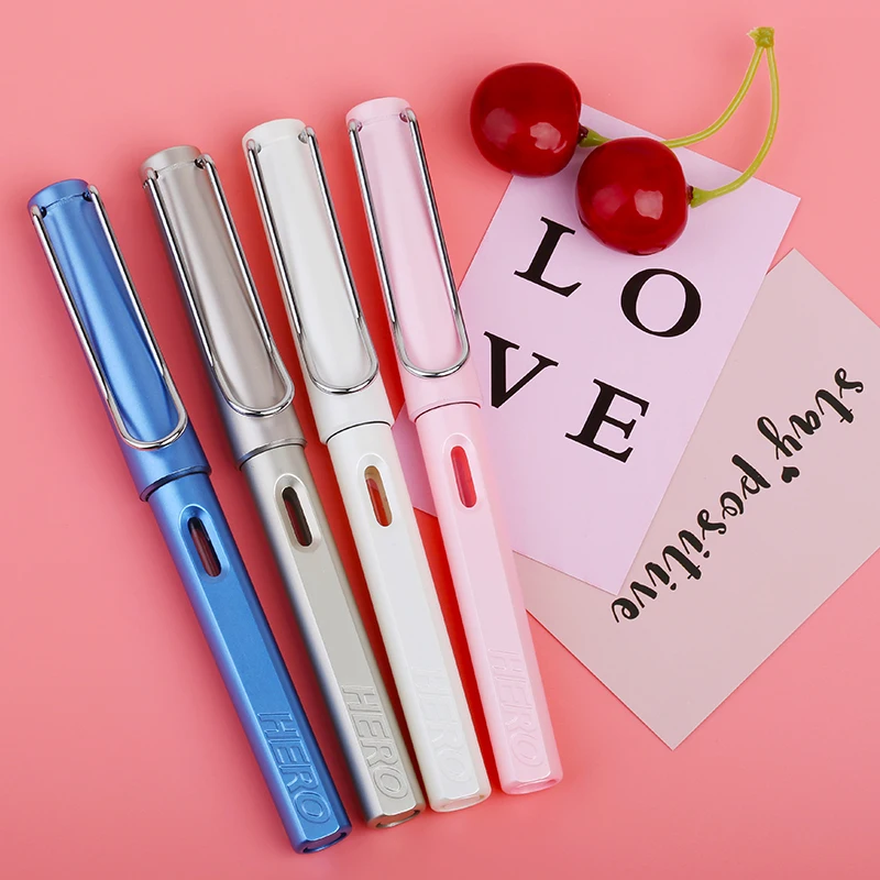 Герой 359 ручка перьевая мерцающая металлическая двухцветная пластиковая ручка с коррекцией осанки и стержнем EF/F с простым чехлом для школьных принадлежностей.