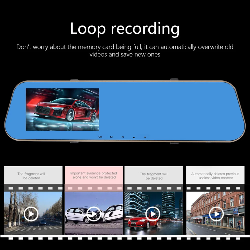 

Anytek 1080P Car Dvr Camera Auto 4.3" WDR Rearview Mirror Video Recorder Dual Len Registratory Camcorder 140 24H Parking Sensor