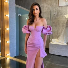 Vestidos de noche sin tirantes con hombros descubiertos, vestido de fiesta con abertura alta y corsé de satén de alta calidad, 2022 Robe De Soirée Femme Vestido De Noiva вечернее платье (3)