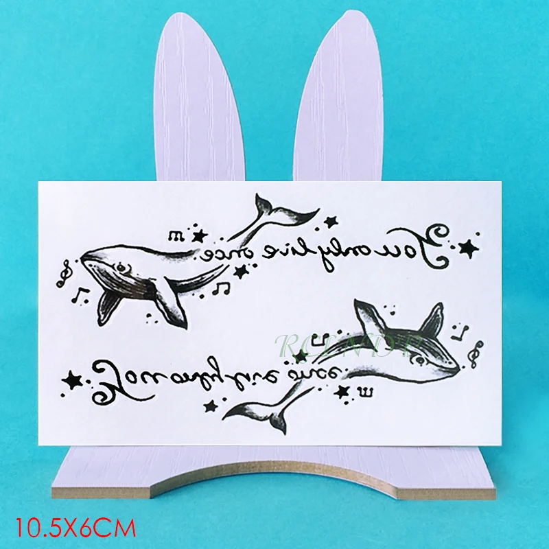 Водонепроницаемая Временная тату-наклейка Кит музыкальная надпись маленькая