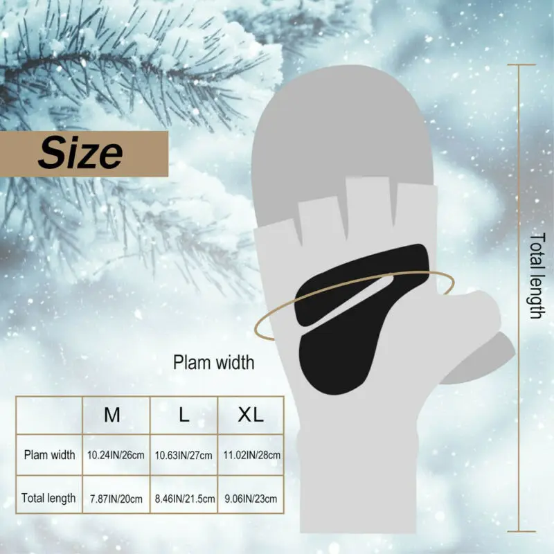 Men Winter Fleece Half Finger Flip Gloves Double Layer Thicken Touch Screen Fingerless Convertible Mittens Wrist Gym PU | Аксессуары для