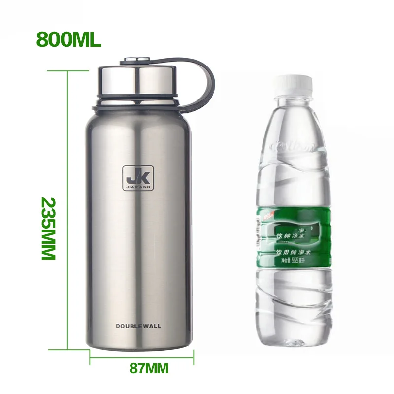 800ml Silver Логотип нержавеющая сталь на заказ вакуумная фляга термобутылка двухслойные термосы чашка для бутылок с водой Спортивная уличная шейкер кружка - Цвет: 800ml Silver