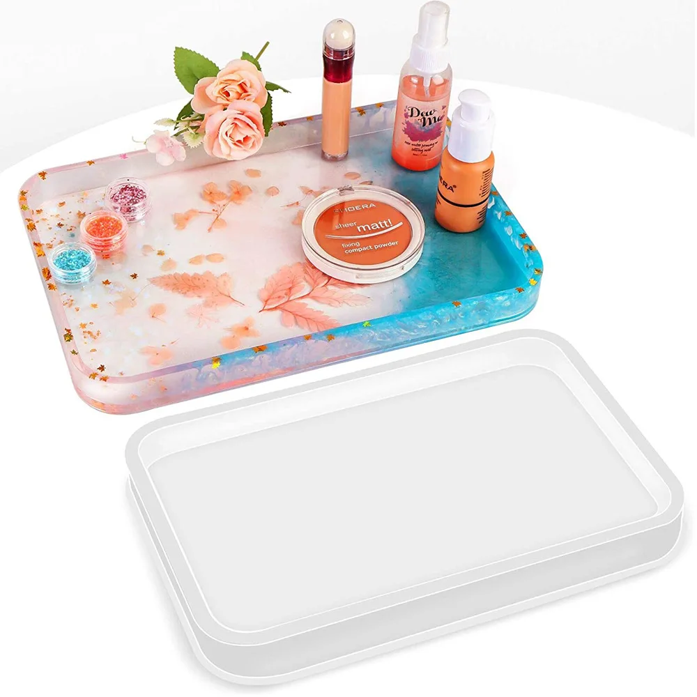 Square Tray Plate Silicone Mold Jewelry Holder Decorative Tray Wooden Bottom Bracket Tray Silicone Mold Creative Production