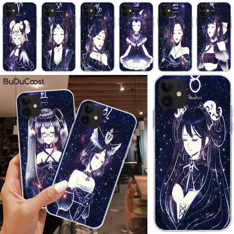 

12 constellations zodiac signs Black Soft Shell Phone Case Capa For iphone 5C 5 6 6s plus 7 8 SE 7 8 plus X XR XS MAX 11 Pro Max