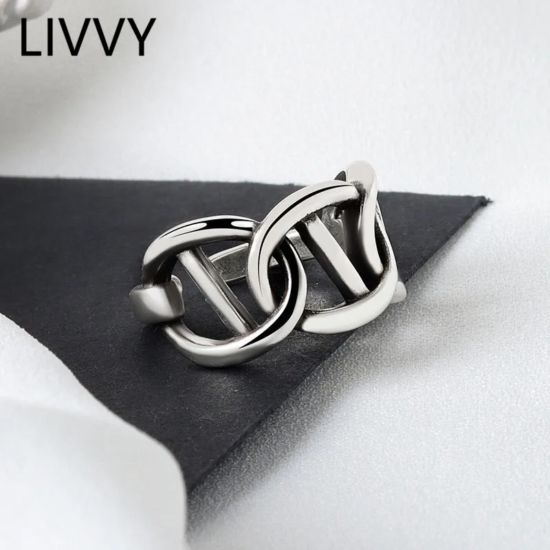 

LIVVY High Quality Fashion Silver Color Chain Silver Color Adjustable Rings For Women Wholesale Jewelry 2021 Trend