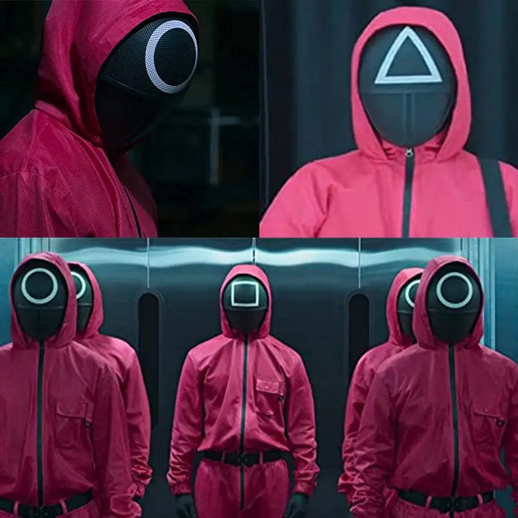 Traje de juego de calamar, mono con capucha y m&aacute;scara, moda de calamar, disfraz de Halloween, traje de Cosplay de Corea del Sur, 2021-0