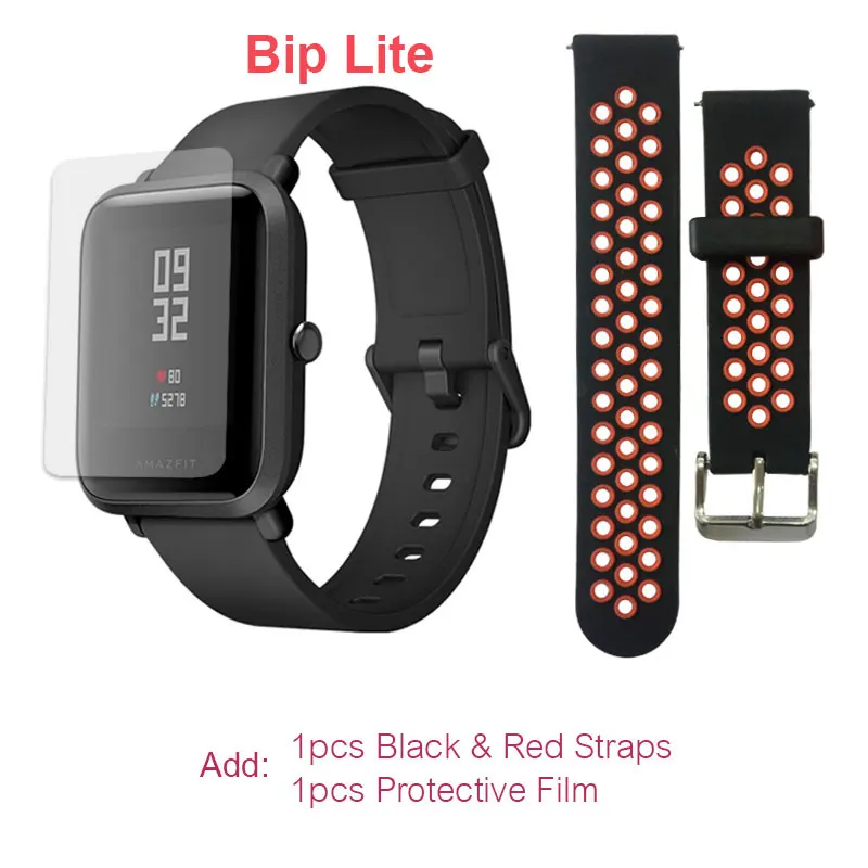 BlackRed Film Xiaomi Huami Amazfit Bip Lite умные часы глобальная версия легкие умные часы с 45 днями ожидания gps - Цвет: BlackRed Film