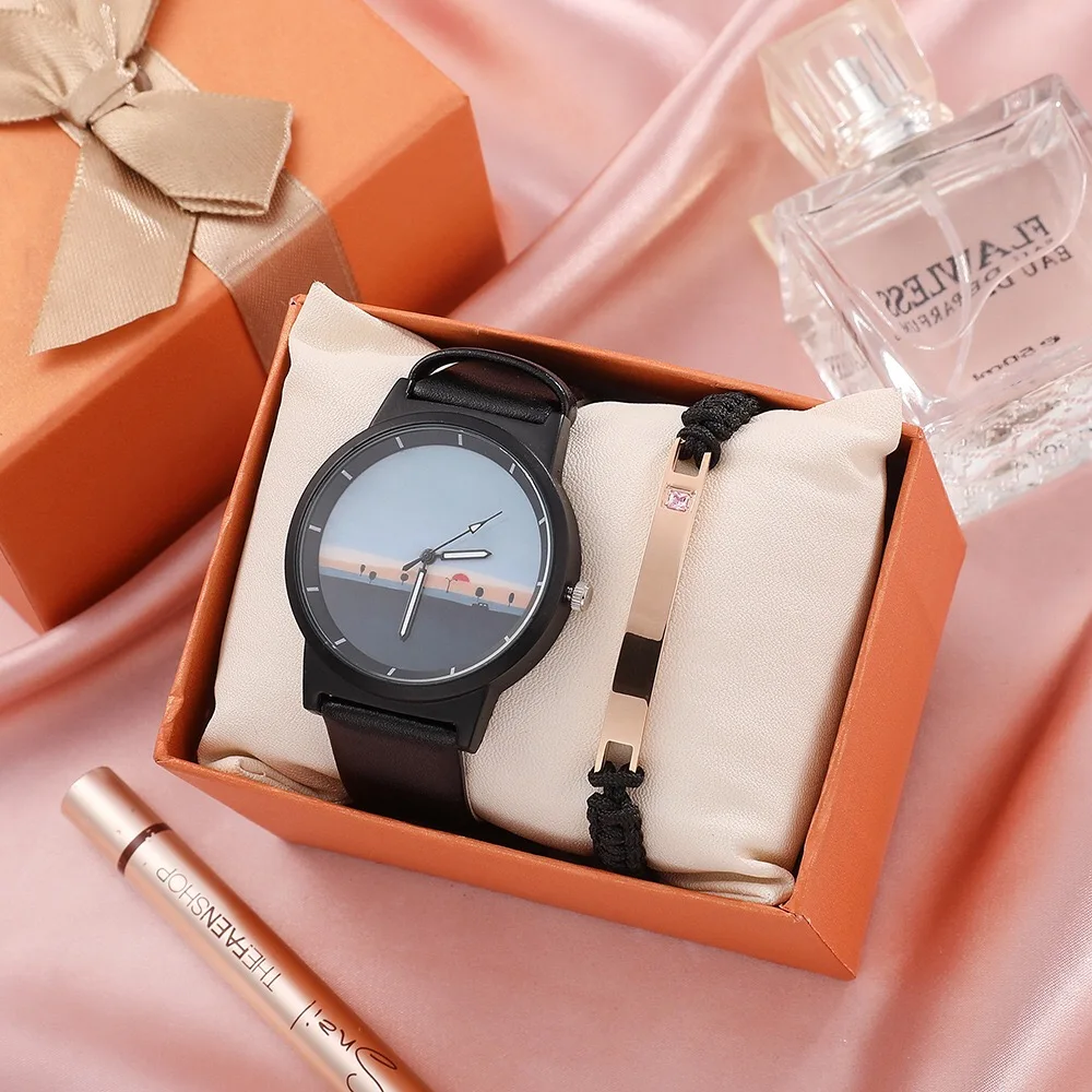 

Men/Women Watch Bracelet 2Pcs Set Unisex Wirstwatch Top Brand Quartz Watches With Titanium Steel Bracelet For Boy Girl Students