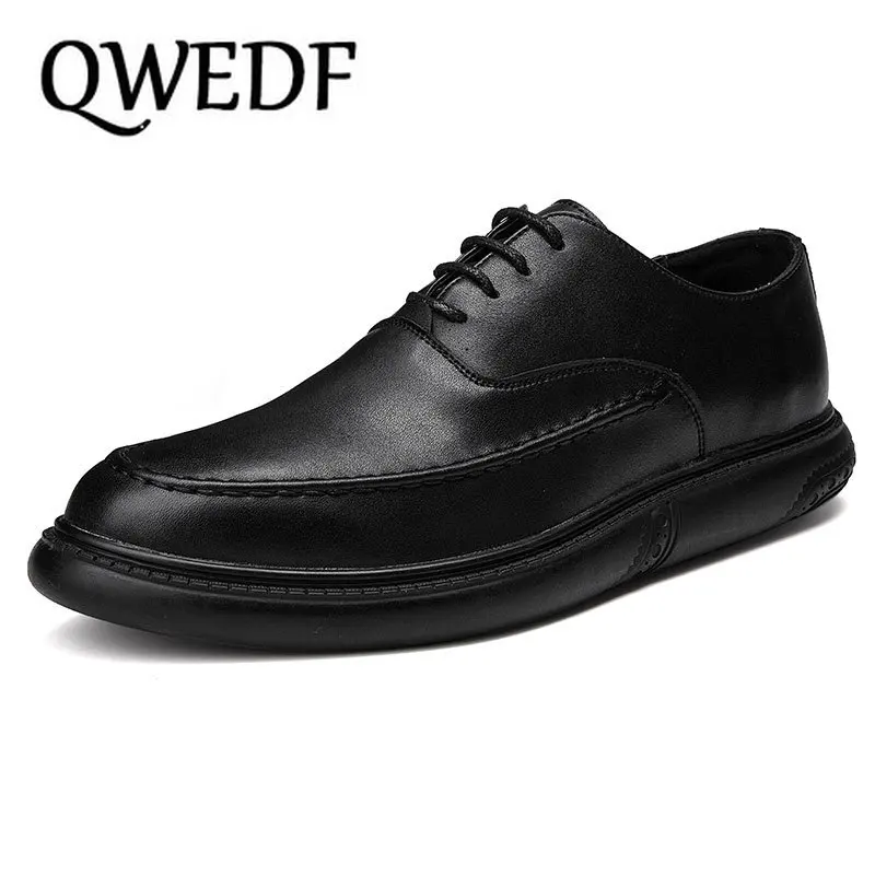 

QWEDF 2019 брендовая мужская обувь, повседневные кожаные модные черные синие коричневые туфли на плоской подошве для мужчин, слипоны на обуви