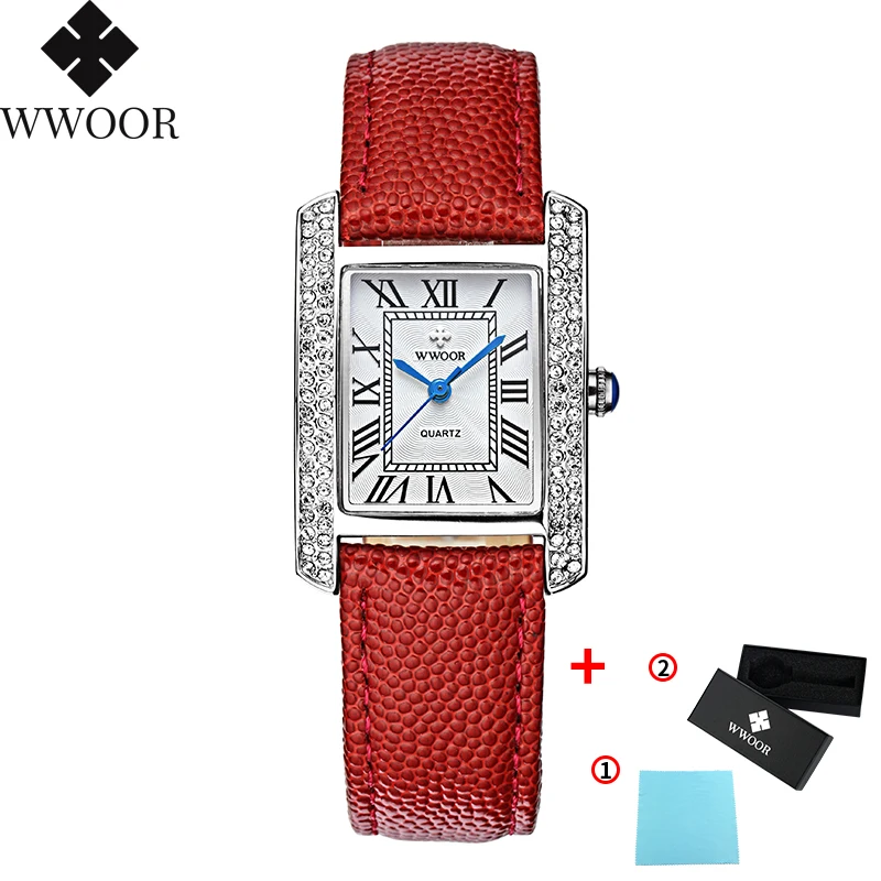 White Red Топ бренд, женские часы, модные золотые часы с бриллиантами, красные женские повседневные кварцевые спортивные наручные часы с кожаным ремешком - Цвет: White Red