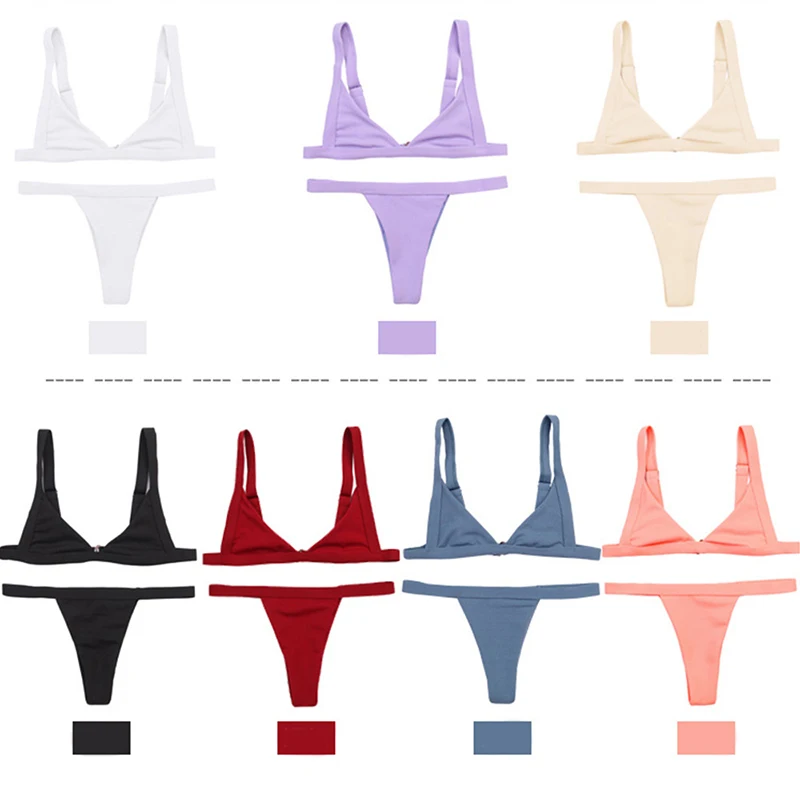 

Sexy Swimwear Women B New Push Up Swimsuit Female Swimming Suit Bikinis Set Solid Black Beachwear Biquinis 6 Color S-L