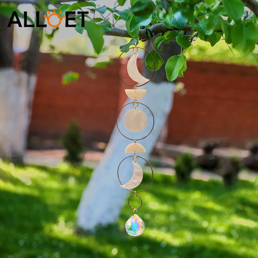 

Metal Hanging Rainbow Crystal Ball Semicircle Round Moon Jade Hoops Pendant Colorful Sun Catcher DIY Outdoor Garden Ornament