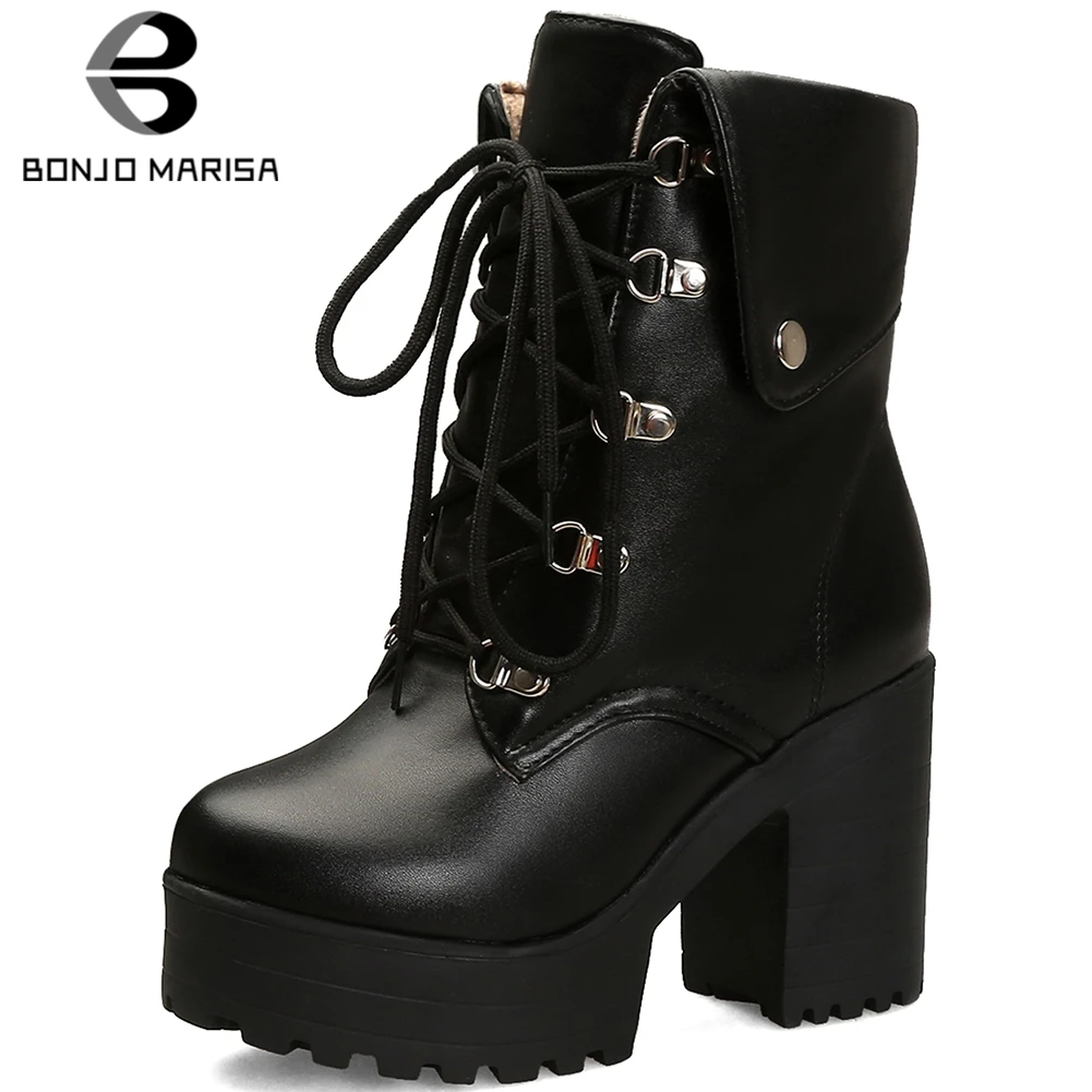

Big Size 34-43 New Fashion shoes lace Lady High Chunky Heels Boots Women Elegant Black Ankle Boots Party Ol Shoes Women