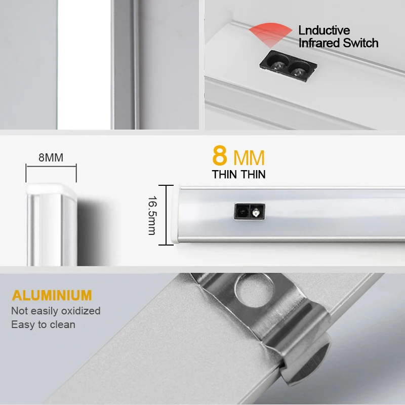 2 шт./лот USB светодиодные мебельные светильники для кухни 5V 3 Цвета ручная