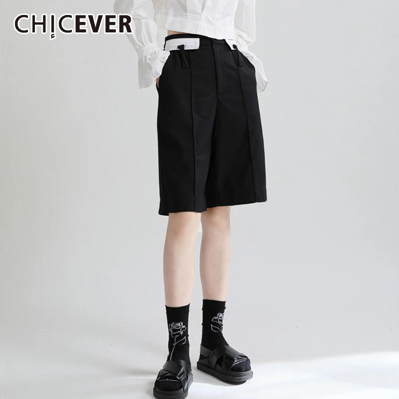 

CHICEVER корейские модные черные повседневные шорты для женщин с высокой талией свободные минималистичные однотонные шорты женская одежда лет...