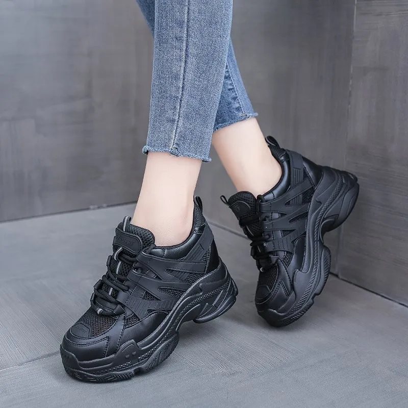 TGHDOF 2022  Women Chunky Sneakers Running Shoes Fashion New Female Black White Platform Thick Sole Casual Woman Vulcanize Shoes