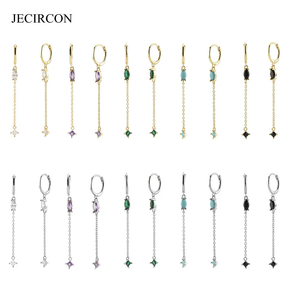 

JECIRCON 100% Real 925 Sterling Silver Multicolor Zircon Tassel Drop Earrings European and American Women Wedding Fine Jewelry