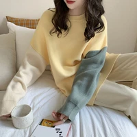 plush thick thick tops for fallwinter new hit color stitching loose simple fashion trend wild cute sweet tops