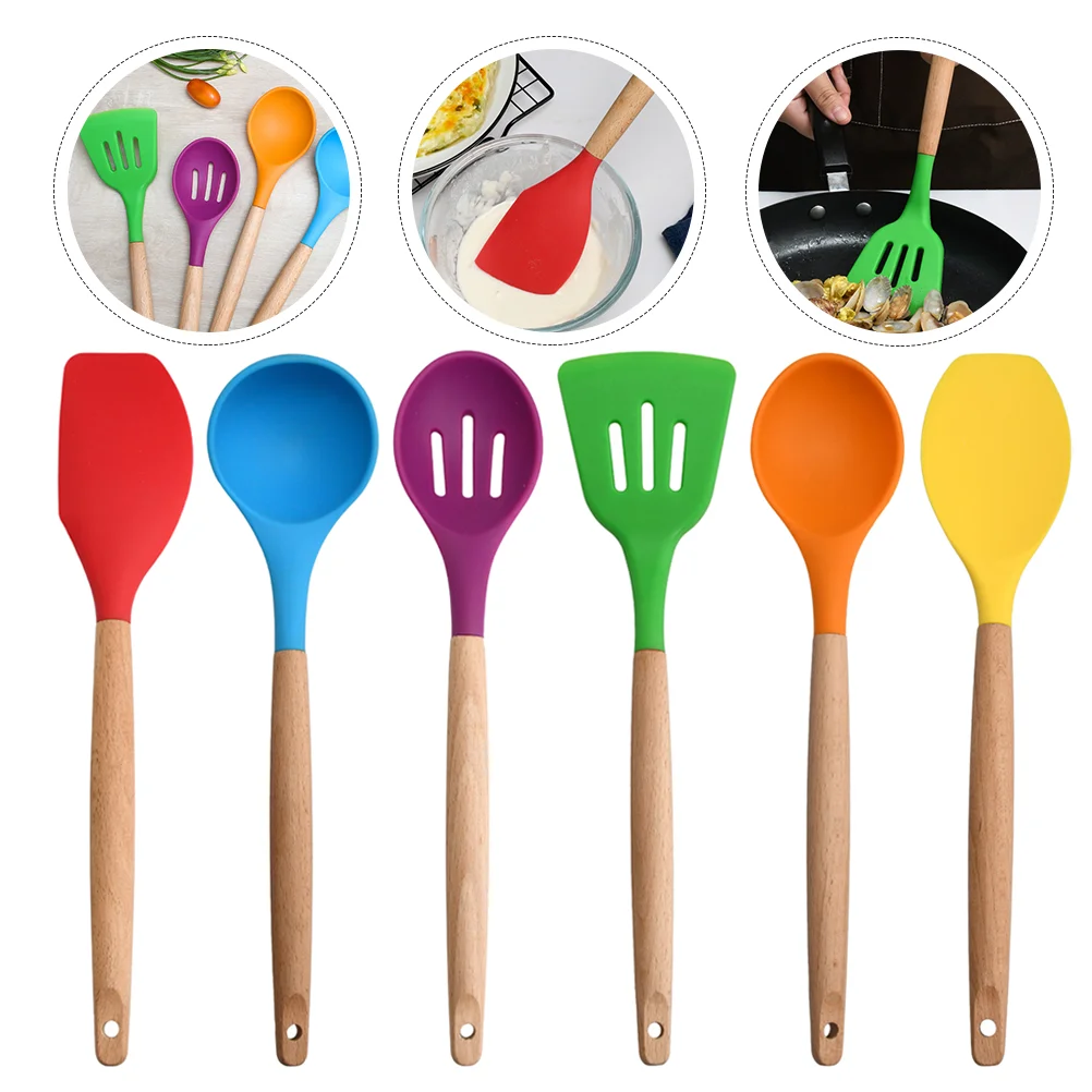 

6Pcs Heat-resistant Kitchenware Spoon Spatula Set Cooking Tools (Colorful)