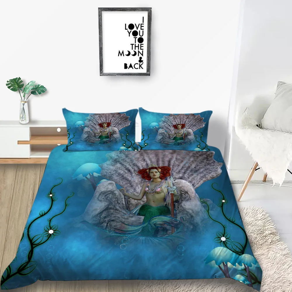Комплект постельного белья с 3D-принтом русалка красивое очаровательное