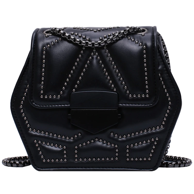 

Rivet Square Crossbody Bag 2020 Fashion New High quality PU Leather Women's Designer Handbag Lock Chain Shoulder Messenger Bag