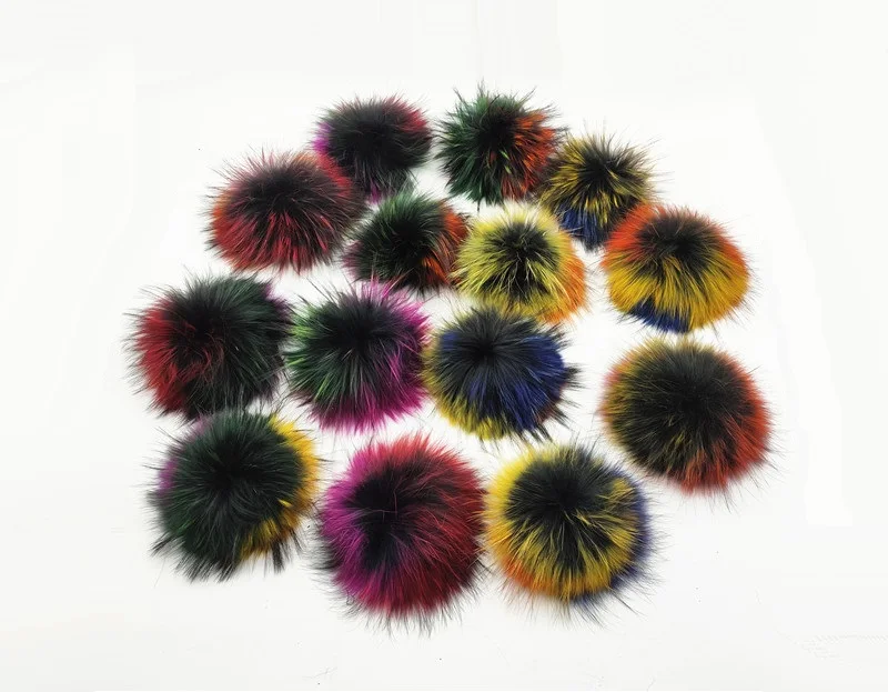 100% помпоны из натурального меха енота для вязаных шапок радужных пушистых