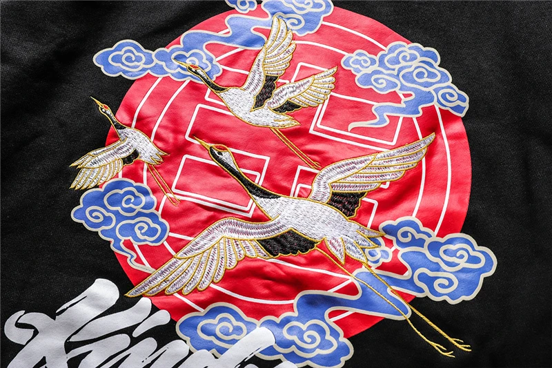 Bebovisi японский уличная кран вышитый Xiangyun пуловер с принтом толстовки Harajuku Хип Хоп китайский стиль Топы