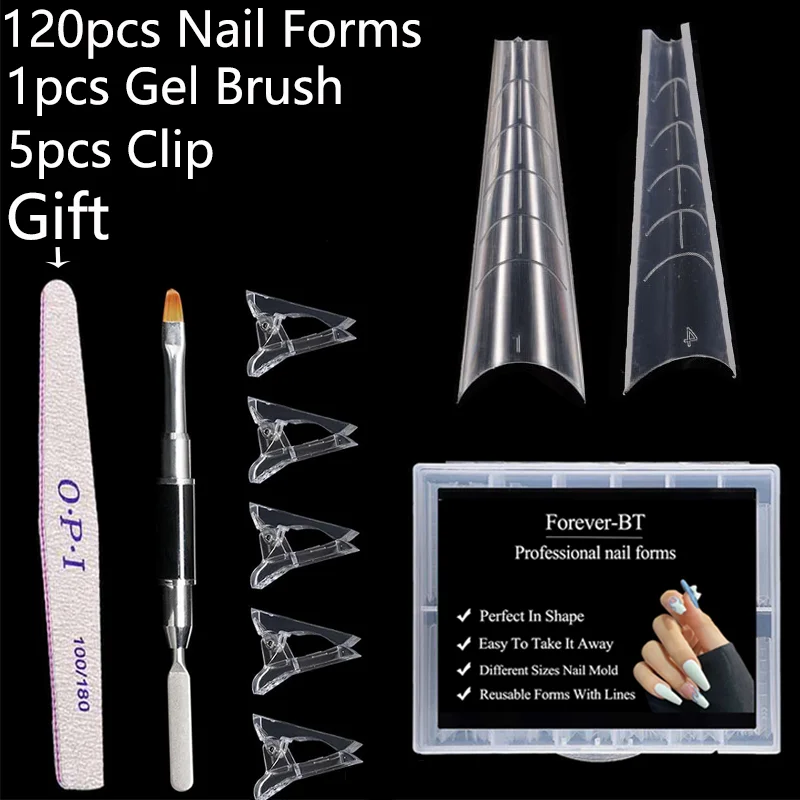 

120PCS/Set Nails Extensions Tools Nail Art Set 5PCS Clip Nail Art Brush Quick Building Nail Gel Acrylic Nails Mold Dual System