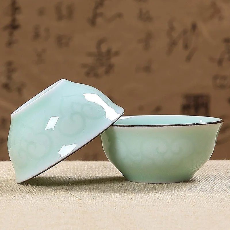 40 мл Longquan Celadon китайские чайные чашки Kungfu тисненые Карп/Золотая рыбка чайная