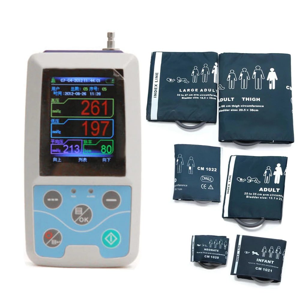

Ambulatory Blood Pressure Monitor ABPM50 24 hours NIBP Holter Neonate Infant Adult Child Large Adult Thigh 6 Cuffs Software