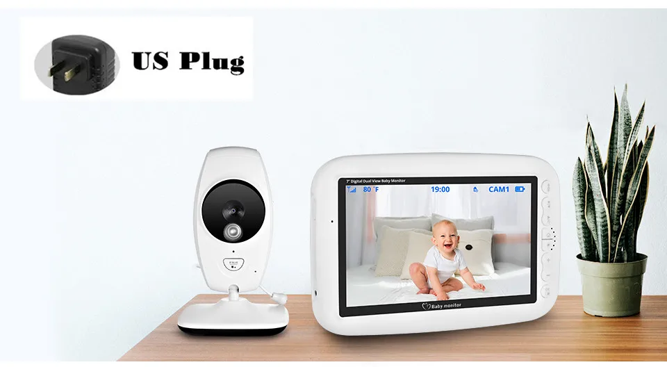 US Plug 7 дюймов 720P беспроводной видео няня детский монитор с высоким разрешением ночного видения до 4 камер парные Детские камеры датчик температуры - Цвет: US Plug