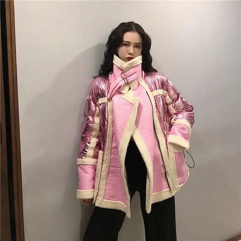 Зима 2019 высокое качество воротник с лацканами длинный рукав серебряное пальто