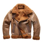 Куртка-бомбер мужская из натуральной овечьей кожи, теплая куртка-бомбер из овчины B3 в стиле милитари, 8006