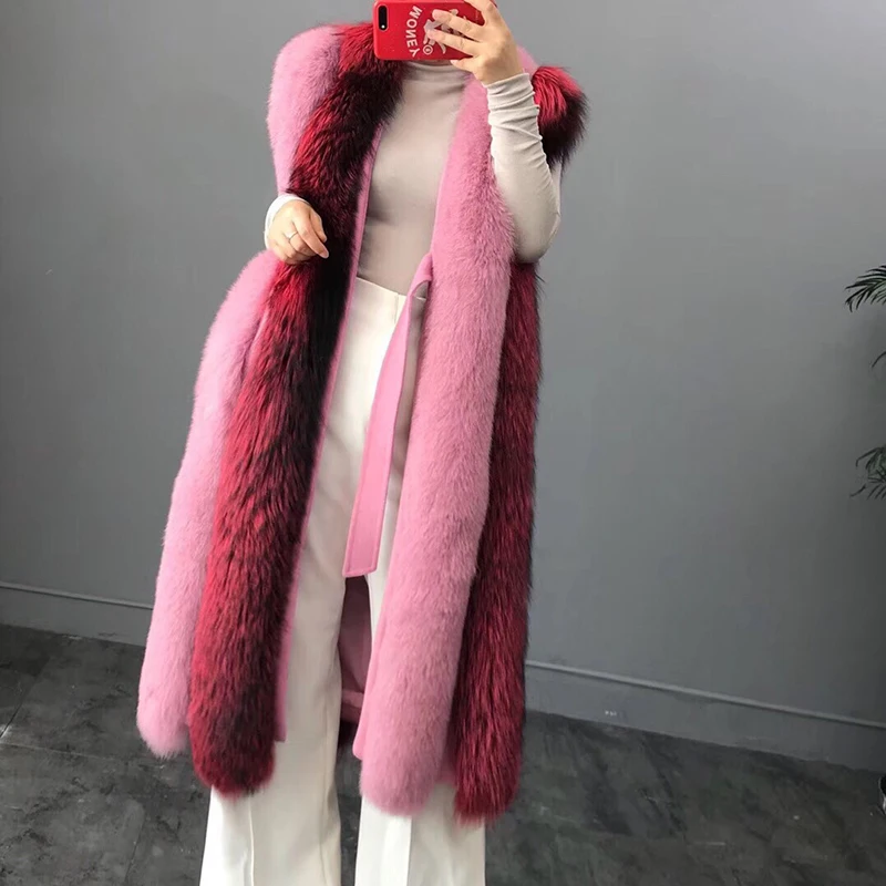 

Женский утепленный жилет из натурального меха лисы, синяя длинная куртка без рукавов в стиле пэчворк, новинка зимнего сезона 2020